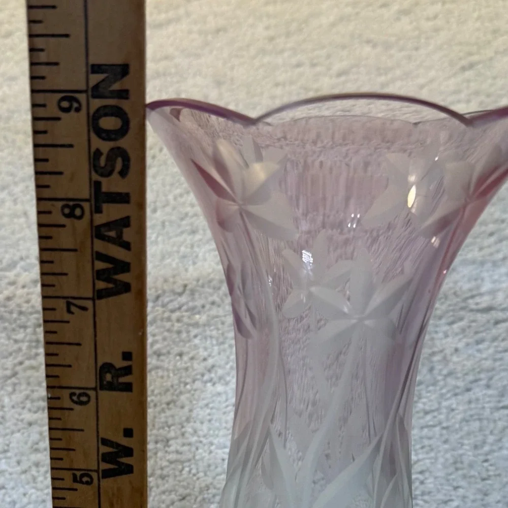 Lenox Vintage Pink‎ Glass Vase Etched Floral Design Bud Vase Home Decor